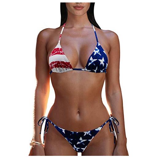 SHERRYLO bikini perizoma due pezzi costume da bagno per donne triangolo superiore brasiliano inferiore s-xl corpo, bandiera americana. , taglia unica