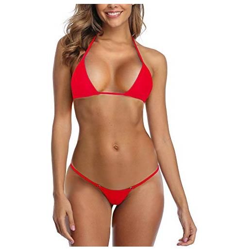SHERRYLO donna mini micro bikini parte superiore del triangolo perizoma inferiore vestito di nuoto medio rosso