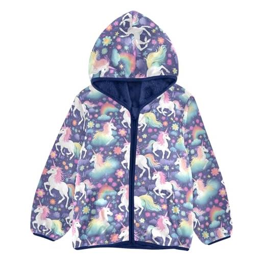CHIFIGNO giacca in pile per ragazze e ragazzi, con tasche, graziosi unicorni e fiori, 7-8 anni