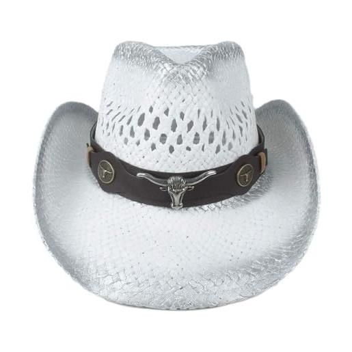 RZL-002-001 rzl estate sole cappellini, cappello estivo a tesa larga, cappello da cowboy occidentale da donna in paglia da uomo, cappello da cowboy all'aperto (colore: nero, dimensione: 56-58)