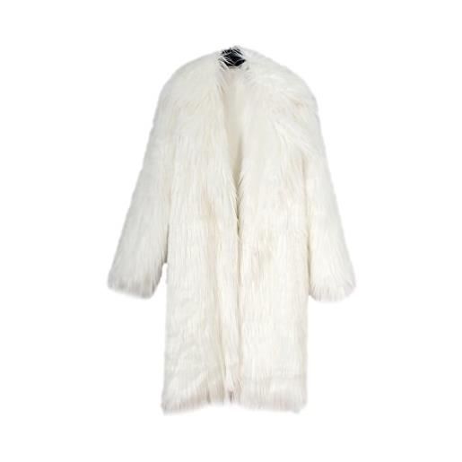 YuanDian donna allungare lunga pelliccia sintetica cappotto autunno inverno casuale morbido caldo elegante ecologica pellicce finta giubbotto giacche bianco m