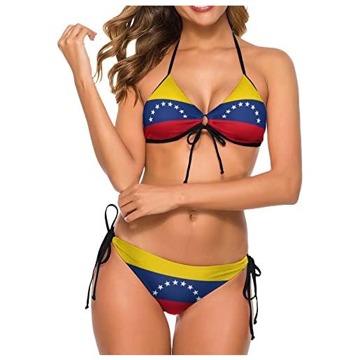 IUBBKI modello 4 bikini da donna con bandiera del venezuela costume da bagno a due pezzi string halter top e tie side bottoms costumi da bagno