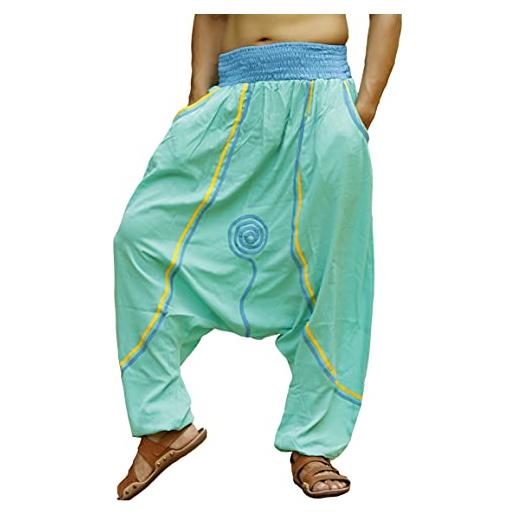 Sarjana handicrafts pantaloni harem uomo mos crepe yoga pantaloni hippie genie, verde mare, taglia unica