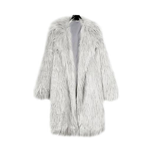 YuanDian donna allungare lunga pelliccia sintetica cappotto autunno inverno casuale morbido caldo elegante ecologica pellicce finta giubbotto giacche grigio m