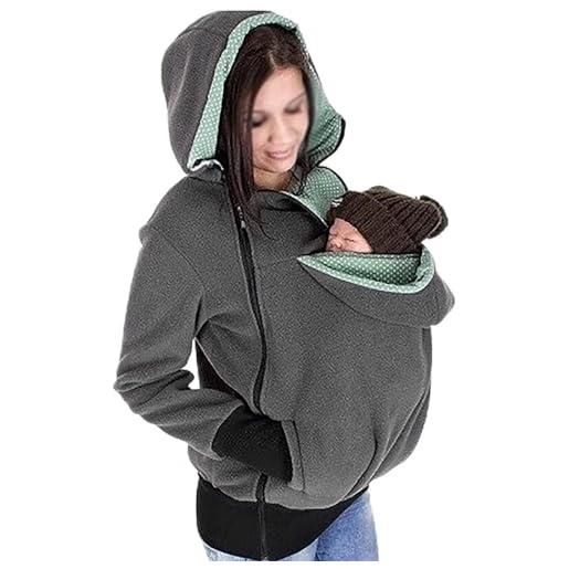 DIXII giacca con cappuccio marsupio cappotto a canguro 3 in 1 morbido e confortevole da donna con cerniera top in gravidanza, 005, l