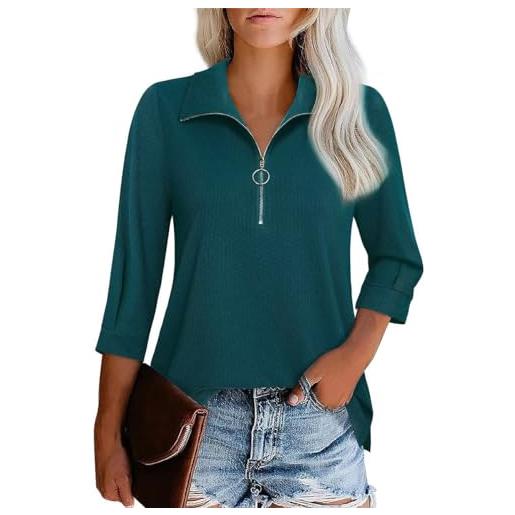 GRMLRPT magliette 3/4 manica bluse da donne scollo a v camicetta tinta unita top casuale eleganti camicie sciolte t shirt(grigio, m)
