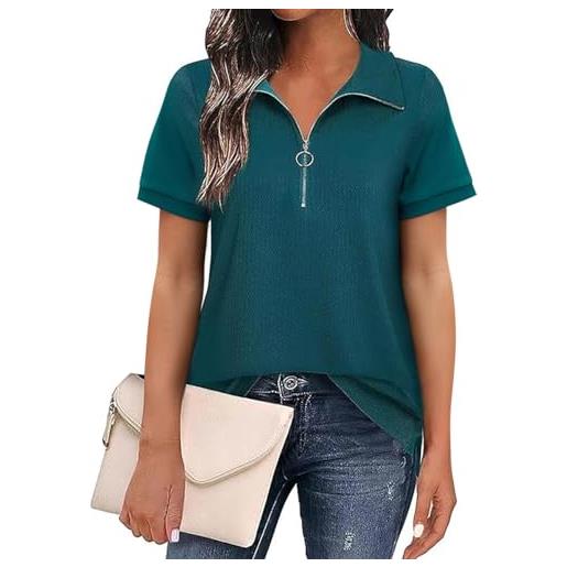 GRMLRPT magliette 3/4 manica bluse da donne scollo a v camicetta tinta unita top casuale eleganti camicie sciolte t shirt(blu, xl)