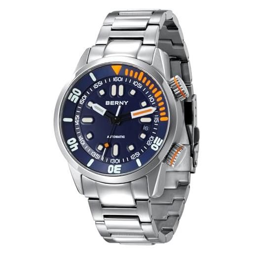 BERNY orologio automatico per gli uomini 200m orologio subacqueo da polso hv600 durezza vetro zaffiro durevole banda in acciaio inox super luminoso orologi maschili