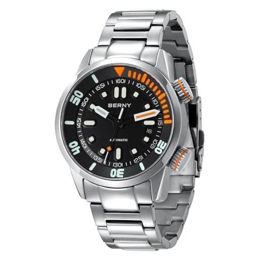 BERNY orologio automatico per gli uomini 200m orologio subacqueo da polso hv600 durezza vetro zaffiro durevole banda in acciaio inox super luminoso orologi maschili