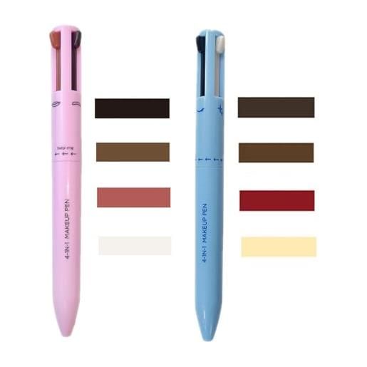 Mikabila 2pcs matita trucco 4 in 1, matita trucco multifunzione 4 in 1, 4 colori quad highlighter lip liner, eye liner, matita per sopracciglia, matita trucco multiuso a lunga durata