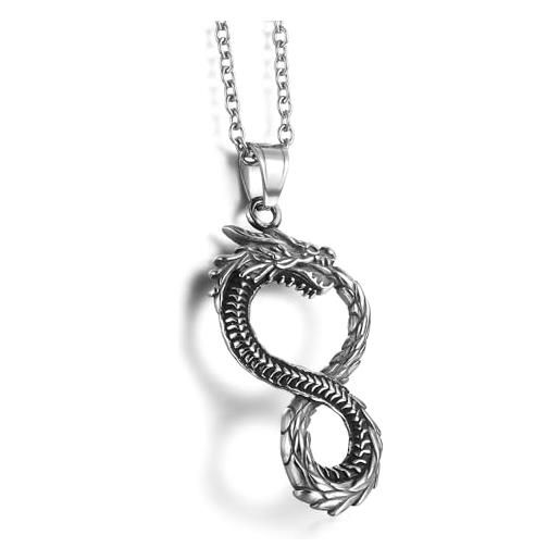 GTHIC drago norreno ouroboros collane con ciondolo per uomo donna gioielli vichinghi con catena, collana in argento da 60 cm