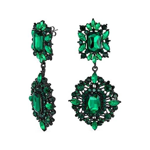 Bling Jewelry cristallo matrimonio art deco stile vintage gatsby simulato verde smeraldo lampadario orecchini pendenti per le donne matrimonio prom nero placcato metallo