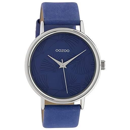 Oozoo orologio da donna con cinturino in pelle, 42 mm, colori di Oozoo ginkgo foglia, quadrante tinta unita, blu, cinturino. 