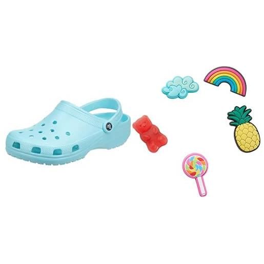Crocs classic, zoccoli unisex - adulto, blu (ice blue), 46/47 eu + shoe charm 5-pack, decorazione di scarpe, happy candy