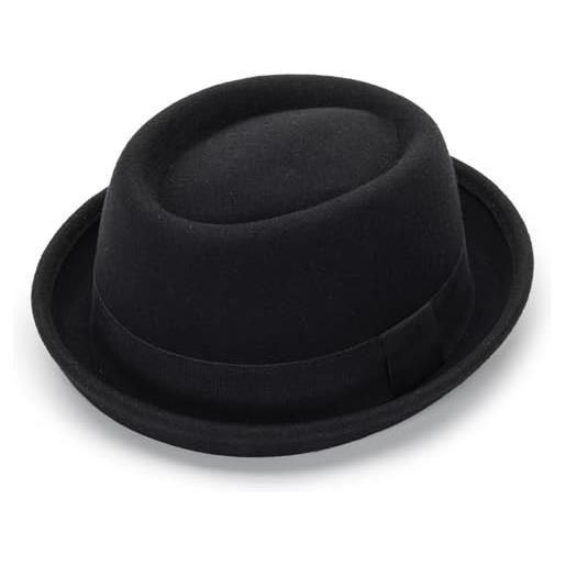 Vikodah pork pie cappello in feltro di lana a bombetta porkpie boater derby fedora cappello per uomo donna, nero , m