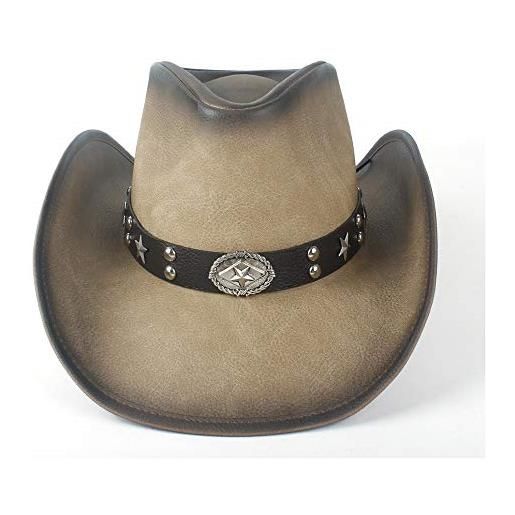 RZL-002-002 rzl cappelli a bombetta, nuovo cappello da cowboy arrotolato in tinta di cuoio, cappello da donna western da uomo cowboy cowgirl (colore: tan, dimensione: 58-59)