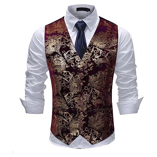 Allthemen mens paisley jacquard suit gilet monopetto vest slim fit button down prom abito formale gilet nero 1 xx-large