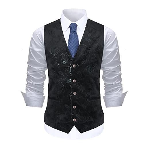 Allthemen mens paisley jacquard suit gilet monopetto vest slim fit button down prom abito formale gilet nero 1 x-small