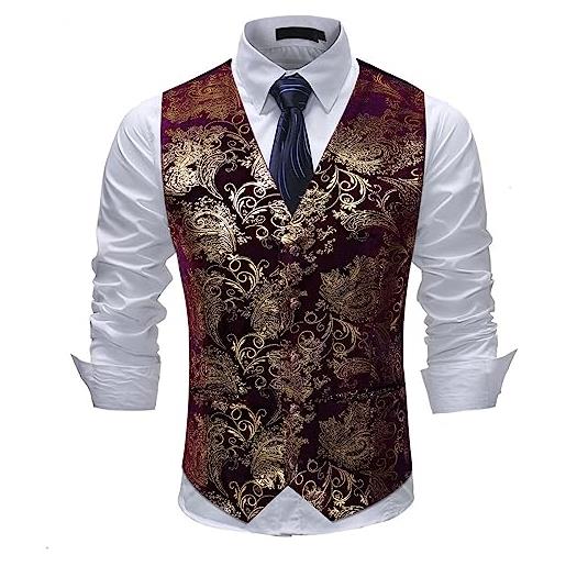 Allthemen mens paisley jacquard suit gilet monopetto vest slim fit button down prom abito formale gilet rosso large