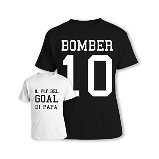 bubbleshirt coppia t-shirt magliette padre figlio festa del papà - bomber 10 - il più bel gol di papà - idea regalo