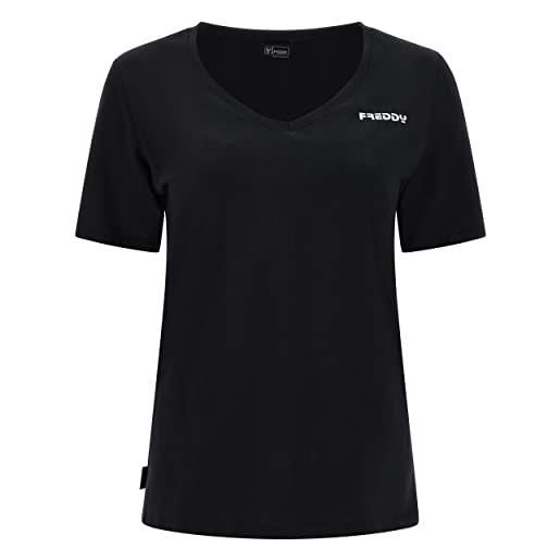 FREDDY - t-shirt con scollo a v e piccola stampa argento, donna, nero, small