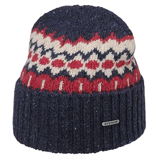 Stetson berretto con risvolto fredrik wool uomo - made in italy beanie lana lavorato a maglia autunno/inverno - taglia unica blu-rosso