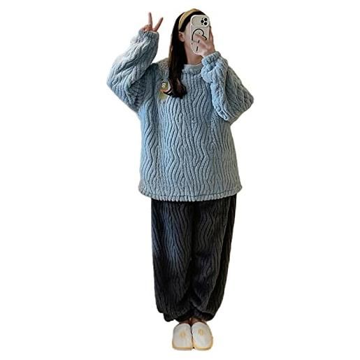 SUYGGCK pigiama set per le donne inverno di grandi dimensioni donne in pile pigiama caldo pigiameria invernale spessa femminile flanella pigiama set flanella pigiami pigiameria -f, xxxl