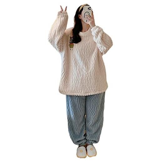 SUYGGCK pigiama set per le donne inverno di grandi dimensioni donne in pile pigiama caldo pigiameria invernale spessa femminile flanella pigiama set flanella pigiami pigiameria -f, xxxl