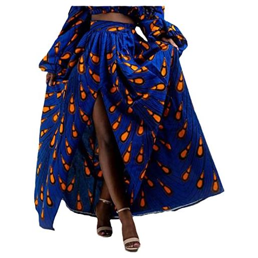 NAKEAH maxi gonna da donna in stile etnico con stampa africana. Gonna lunga con spacco laterale con stampa digitale colore3 m