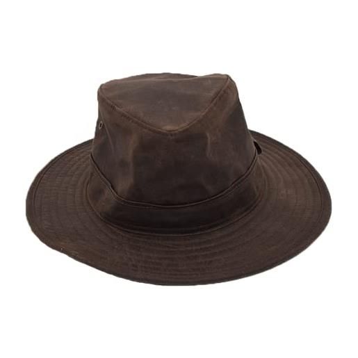 Romneys cappello di cera landlord | cappello da pioggia con tesa larga | impermeabile grazie al cotone cerato, marrone, 58