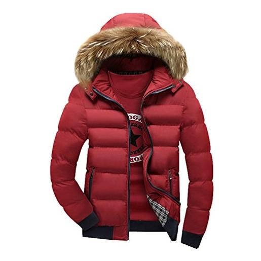 YuanDian uomo invernali imbottito cappotto con cappuccio collare in eco-pelliccia addensare caldo impermeabile a prova di vento piumino giacca parka giubbini (senza t-shirt) rosso xl