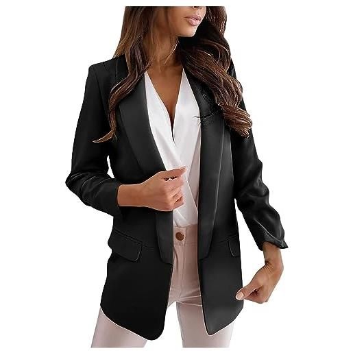 Yeooa giacca blazer donna elegante grande risvolto giacca casual grande manica lunga cardigan blazer giacca lavoro affari formale (nero, l)