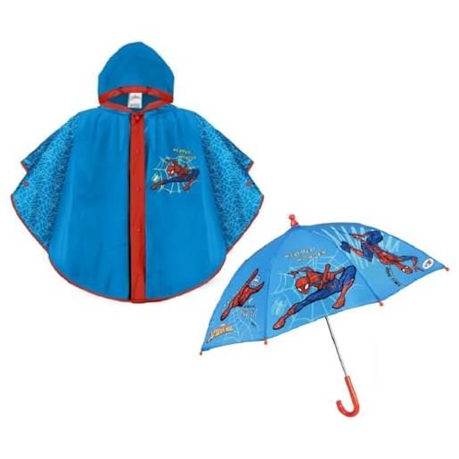 perl ombrello e mantellina pioggia spiderman, ombrello bambino, mantella poncho pioggia antipioggia, impermeabile, 3 4 5 6 anni, spiderman, marvel
