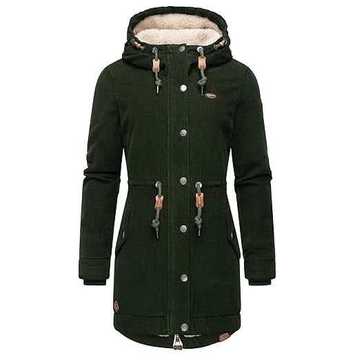Ragwear giacca invernale da donna con cappuccio canny corduroy xs-6xl, verde oliva scuro, xxxl
