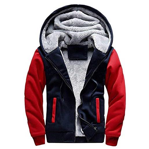 VSUSN uomo felpa con cappuccio manica lunga felpe con cappuccio vello foderato hoodies con cerniera cappotto giacca inverno caldo (rosso&blu, small)
