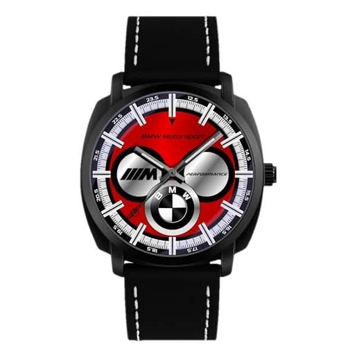 360 tech orologio da polso nero opaco con cinturino in pelle pu movimento giapponese ispirato alla bmw angel eyes m3 m4 sport m performance (chrono style rosso)