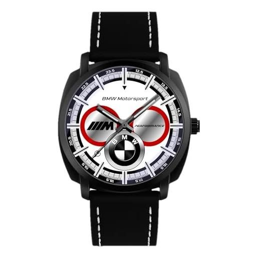 360 tech orologio da polso nero opaco con cinturino in pelle pu movimento giapponese ispirato alla bmw angel eyes m3 m4 sport m performance (chrono style bianco)
