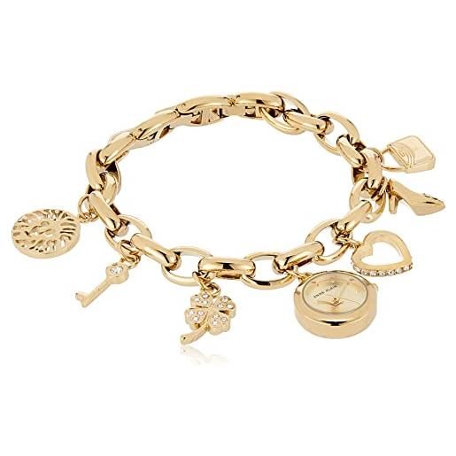 Anne klein 10-7604chrm women's swarovski crystal charm bracelet gold plated stainless steel watch