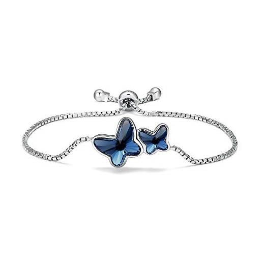 T400 butterfly lovers bracciale rigido donna in argento 925 con elementi in cristallo - bracciale rigido con farfalla, colore: blu navy