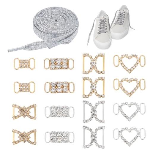 NBEADS 18 pz di ciondoli in pizzo per scarpe bling, decorazione per scarpe con strass in cristallo e ottone platino e oro clip per connettori in lega per scarpe casual da donna