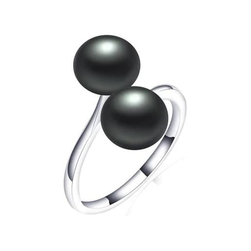 BISONBLUE anello anelli gioielli donna uomo regalo anello con perla d'acqua dolce naturale nera anello nuovo regolabile per regali da donna nero ridimensionabile
