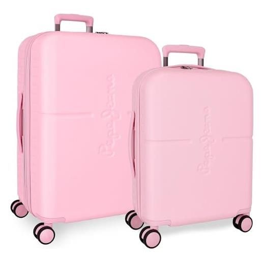 Pepe Jeans highlight set di valigie rosa 55/70 cm rigida abs chiusura tsa integrata 116l 7,54 kg 4 ruote doppie bagaglio mano by joumma bags, rosa, set di valigie