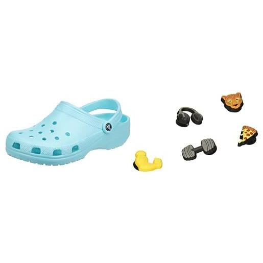 Crocs classic, zoccoli unisex - adulto, blu (ice blue), 45/46 eu + get swole 5 pack, charm decorativi per scarpe, multicolore
