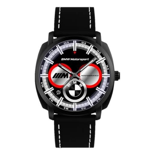 360 tech orologio da polso nero opaco con cinturino in pelle pu movimento giapponese ispirato alla bmw angel eyes m3 m4 sport m performance (chrono style nero)