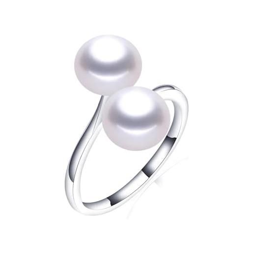 BISONBLUE anello anelli gioielli donna uomo regalo anello con perla d'acqua dolce naturale nera anello nuovo regolabile per regali da donna bianco ridimensionabile
