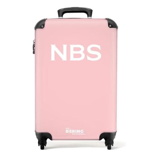 NoBoringSuitcases.com valigia modello, rosa chiaro con scritta bianca, handgepäck, bagaglio per bambini