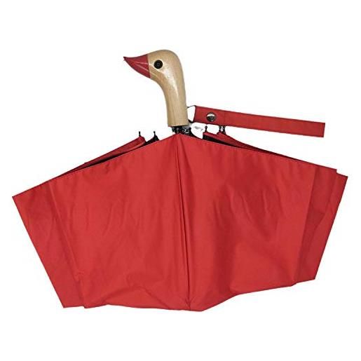ZMN ombrello con manico a testa d'anatra ombrello pieghevole automatico ombrello pioggia simpatico cartone animato in vinile creativo-rosso 2