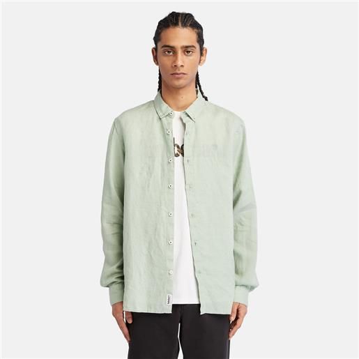 Timberland camicia slim fit in lino mill river da uomo in verde chiaro verde chiaro