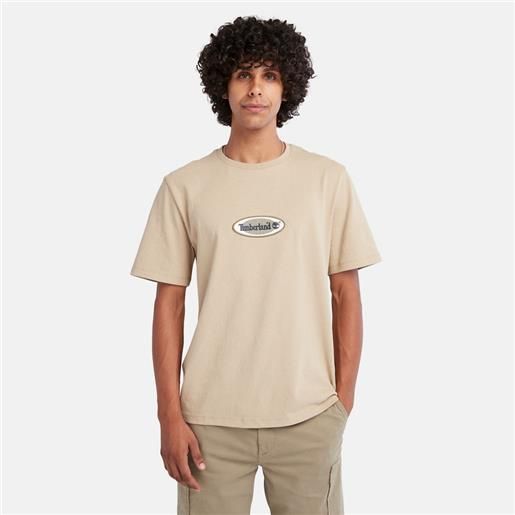 Timberland t-shirt pesante con logo ovale da uomo in beige beige