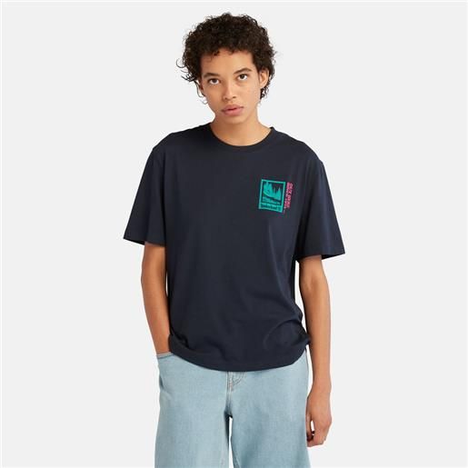 Timberland t-shirt con grafica out here da donna in blu marino blu marino